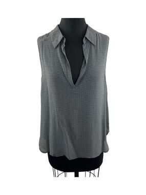 L'Agence Gray Black Blouse Checked V-Neck Collar Sleeveless Classic Pullover L?